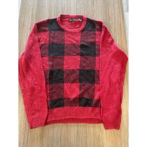 CHAPS Red Black Buffalo Plaid Cotton Blend Crew Neck Sweater Men's L MSRP $79.50